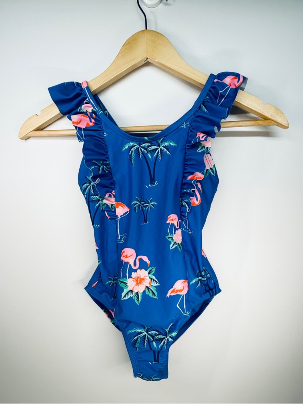 GAP KIDS Blue Flamingo Tropical Ruffle One-Piece Swimsuit